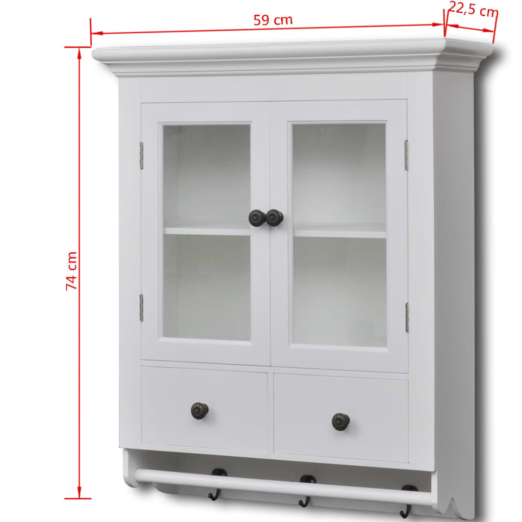 vidaXL Armario de cocina de pared de madera y puerta de vidrio blanco