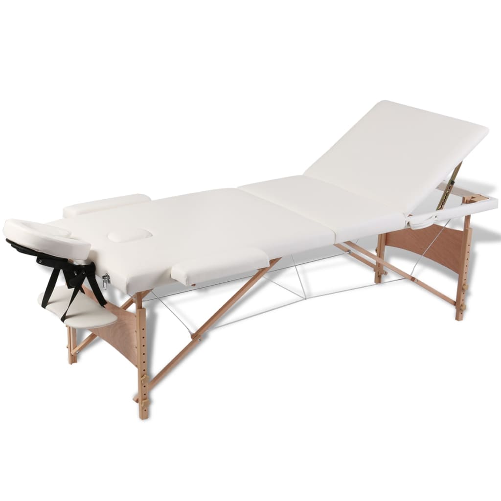 vidaXL Camilla de masaje plegable 3 zonas estructura de madera crema
