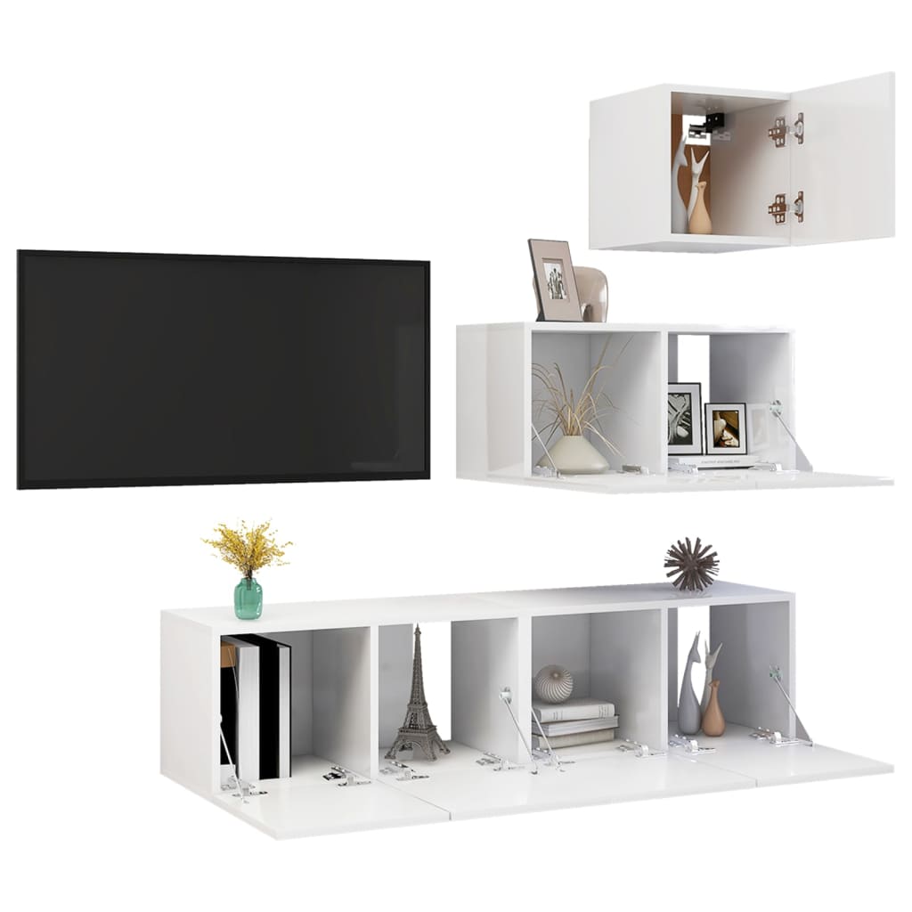 vidaXL Juego de mueble para TV de 4 piezas aglomerado blanco brillante
