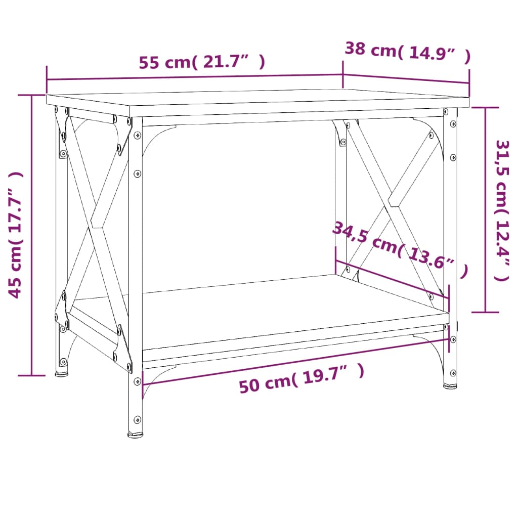 vidaXL Mesa auxiliar madera contrachapada roble ahumado 55x38x45 cm