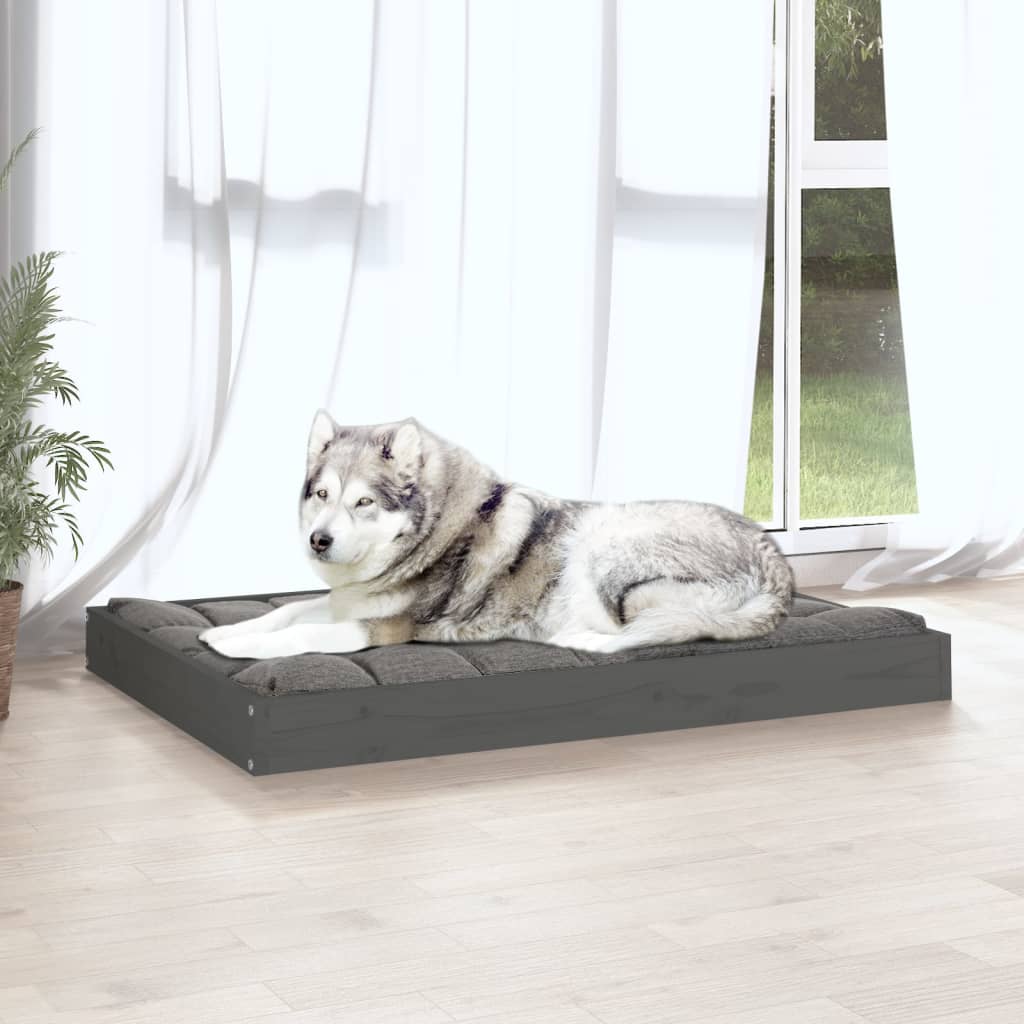 vidaXL Cama para perros madera maciza de pino gris 101,5x74x9 cm