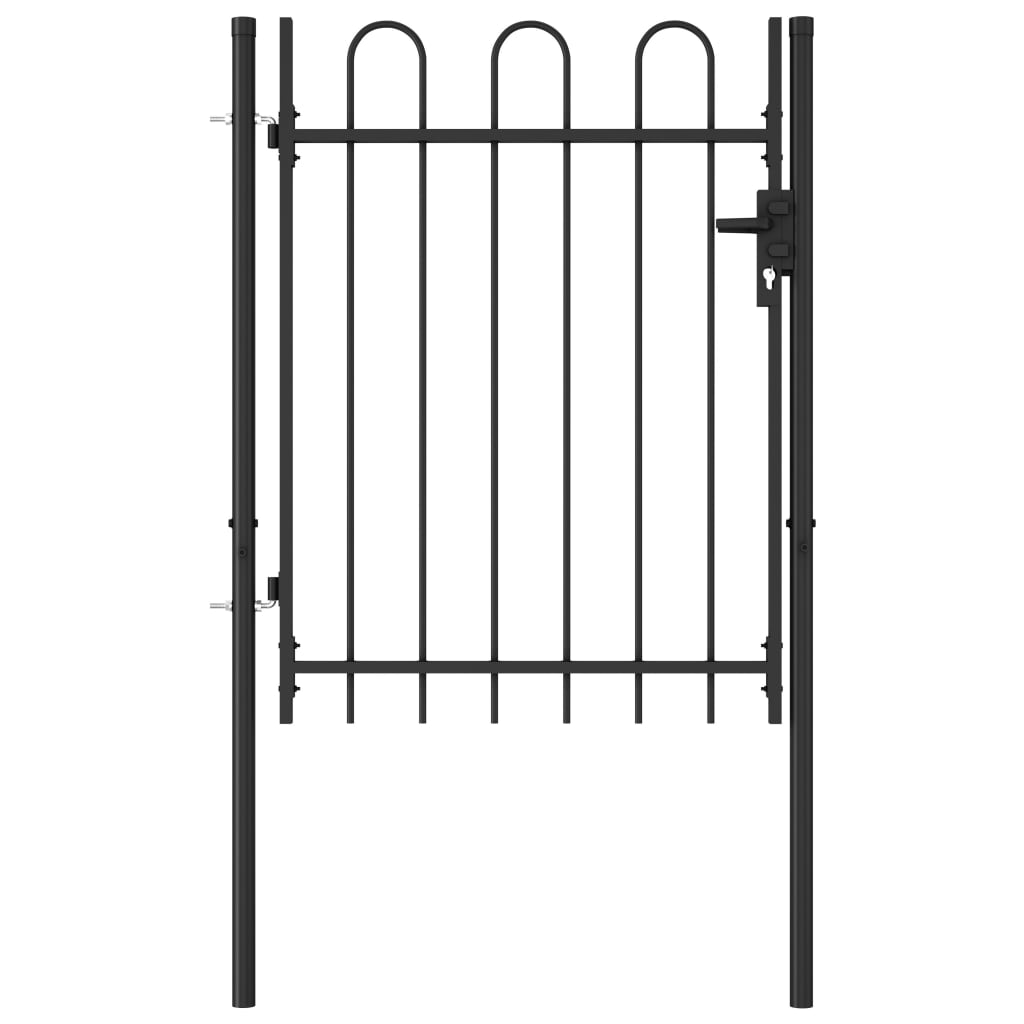 vidaXL Cancela de valla con una puerta y arcos acero negro 1x1,2 m