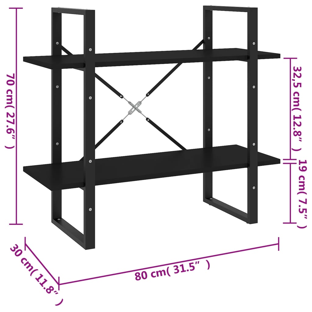 vidaXL Estantería de 2 niveles madera contrachapada negro 80x30x70 cm