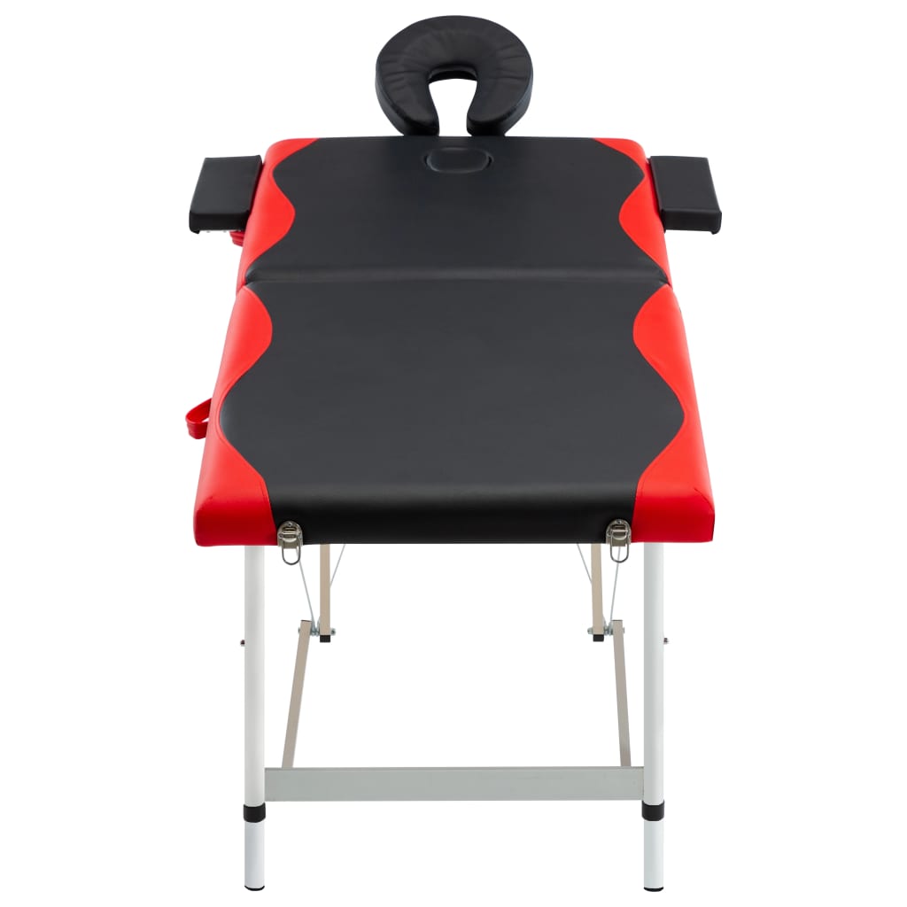 vidaXL Camilla de masaje plegable 2 zonas aluminio negro y rojo