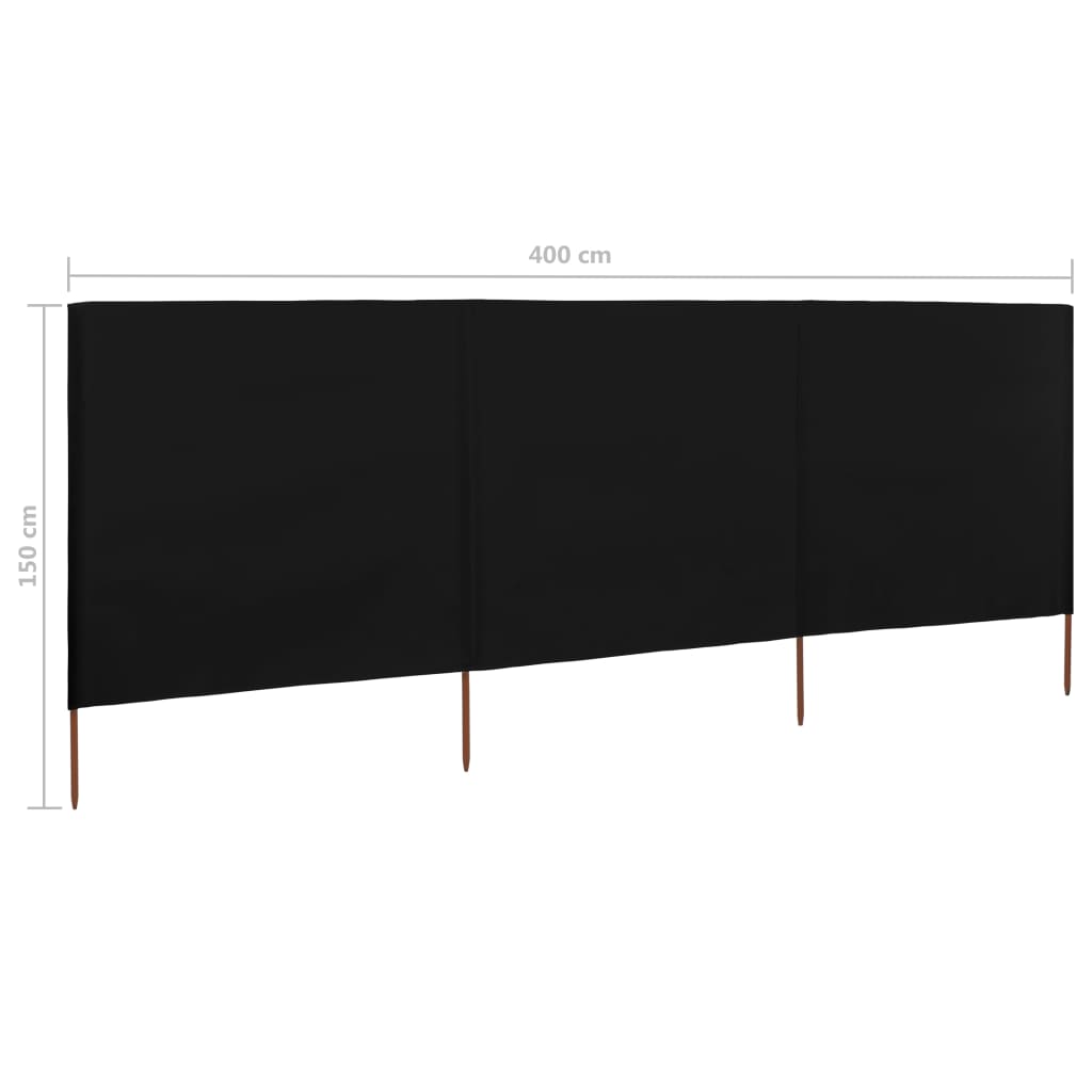 vidaXL Paravientos de playa de 3 paneles tela negro 400x120 cm