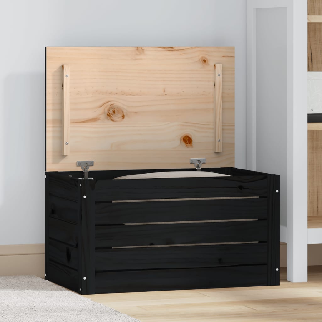 vidaXL Caja de almacenaje madera maciza de pino negro 59,5x36,5x33 cm
