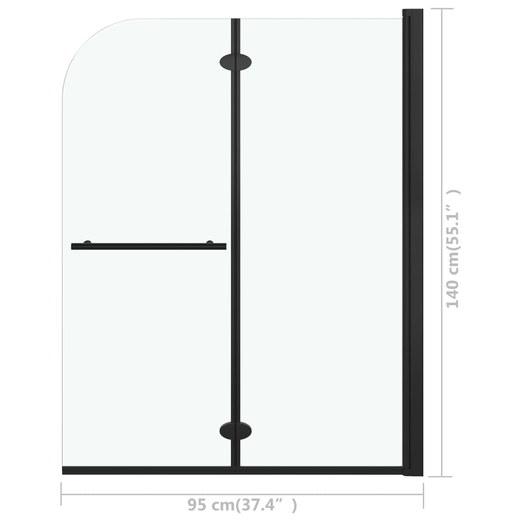 vidaXL Mampara de ducha plegable 2 paneles ESG negro 95x140 cm