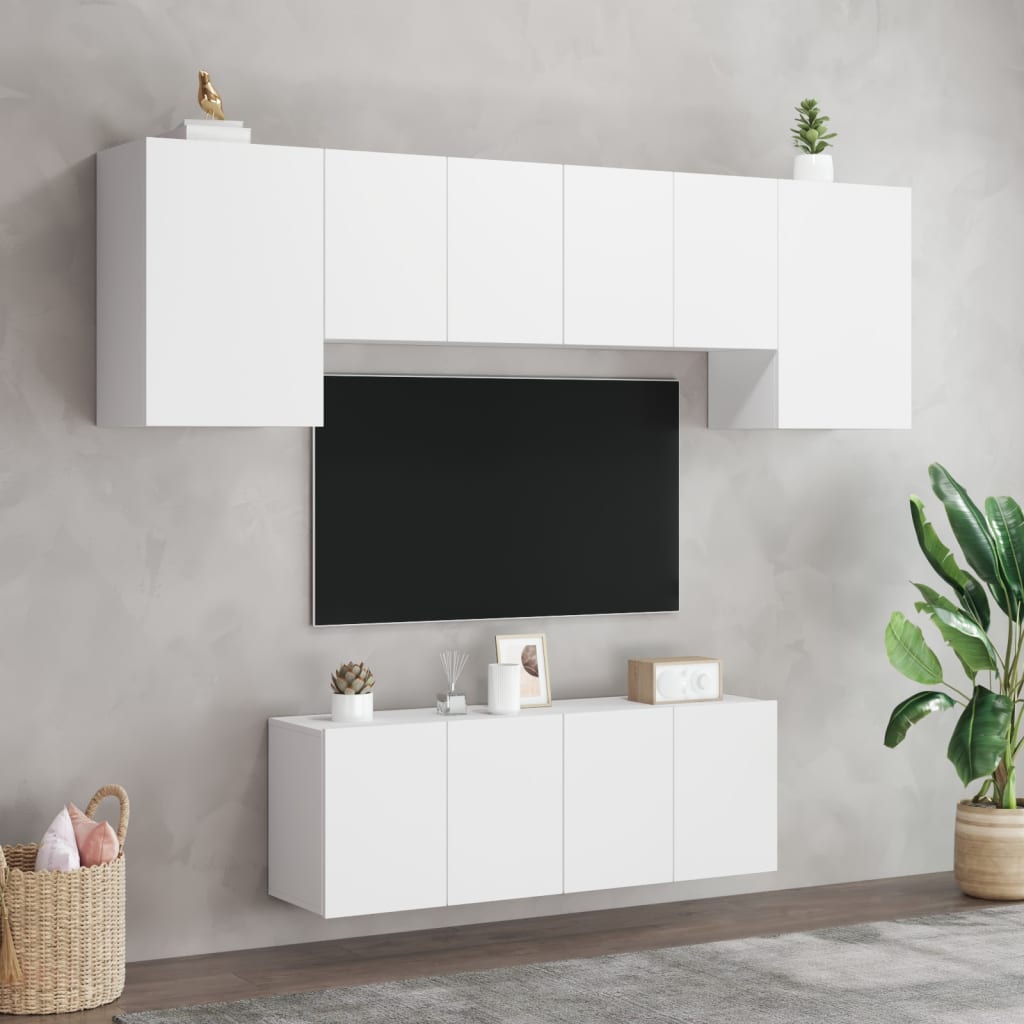 vidaXL Muebles de TV de pared 6 piezas madera de ingeniería blanco