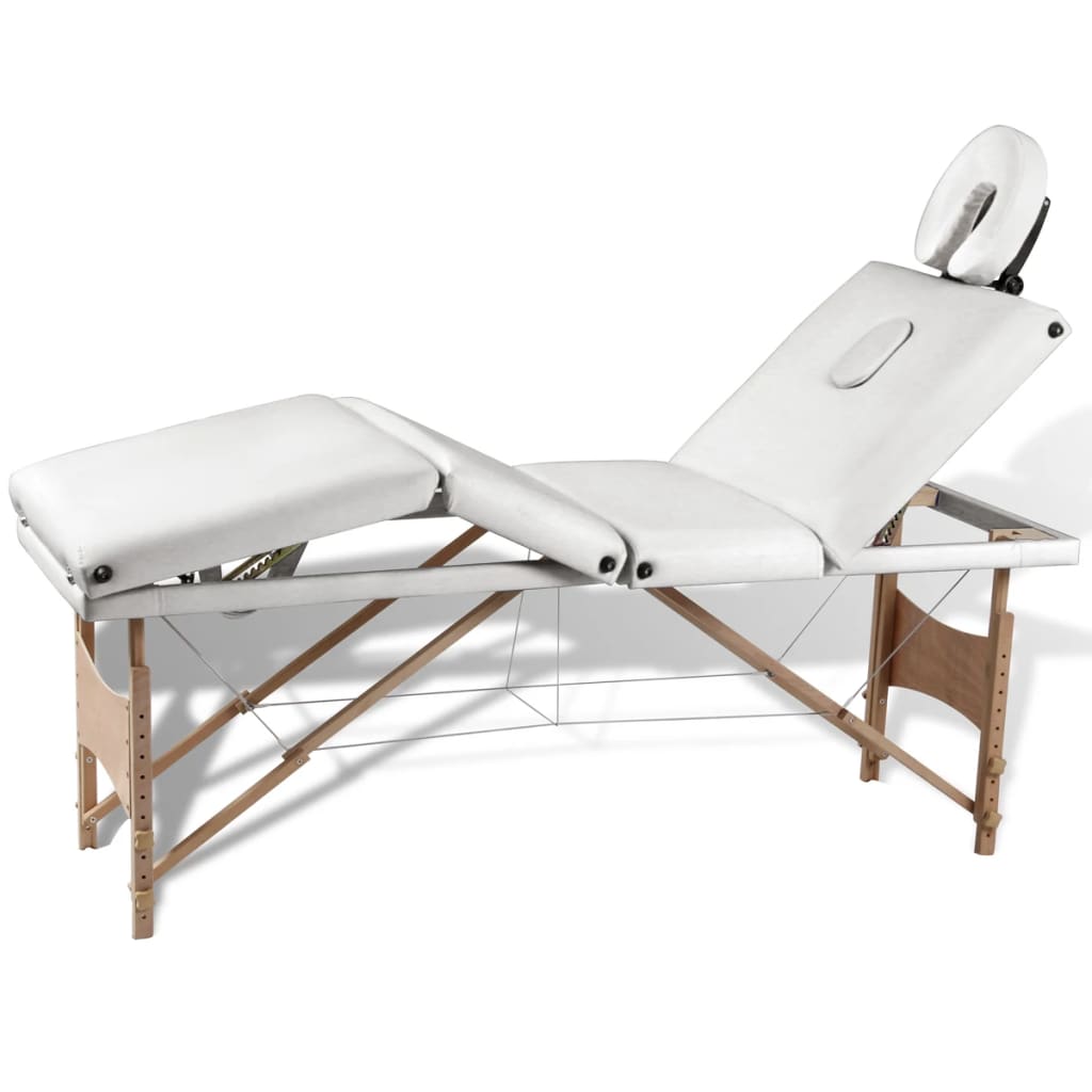 vidaXL Camilla de masaje plegable 4 zonas estructura de madera crema