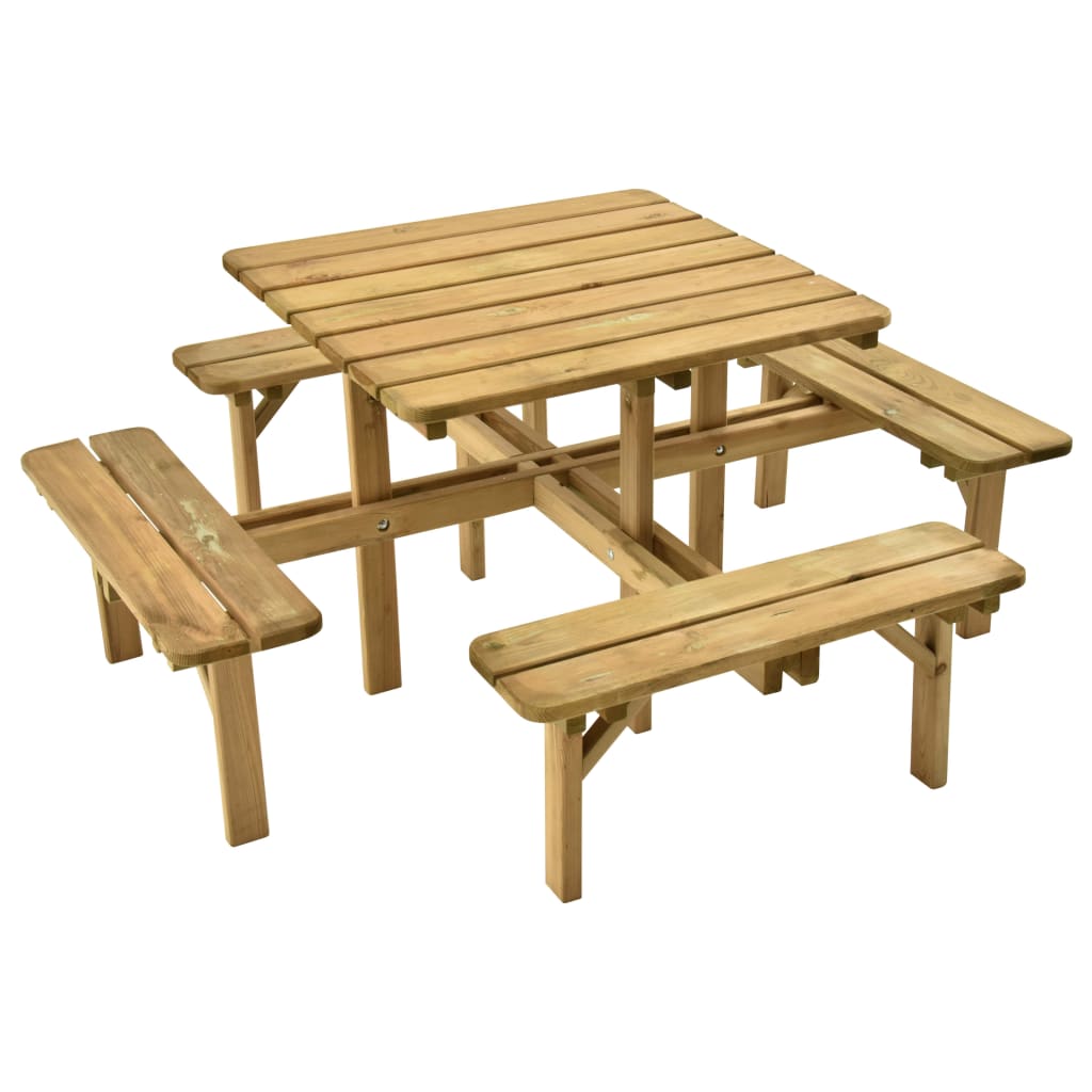 vidaXL Mesa de pícnic y 4 bancos madera pino impregnada 172x172x73 cm