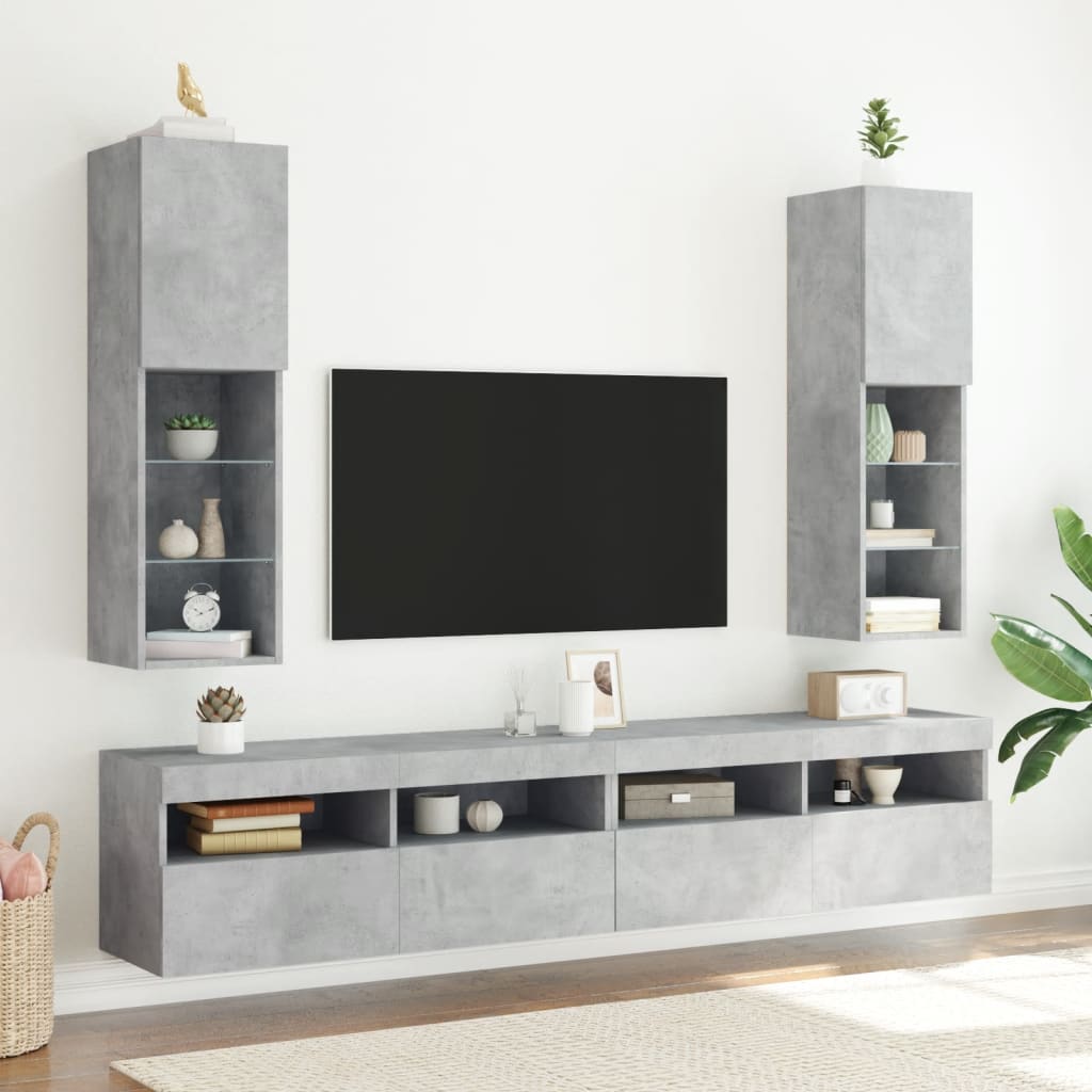 vidaXL Mueble para TV con luces LED gris hormigón 30,5x30x102 cm