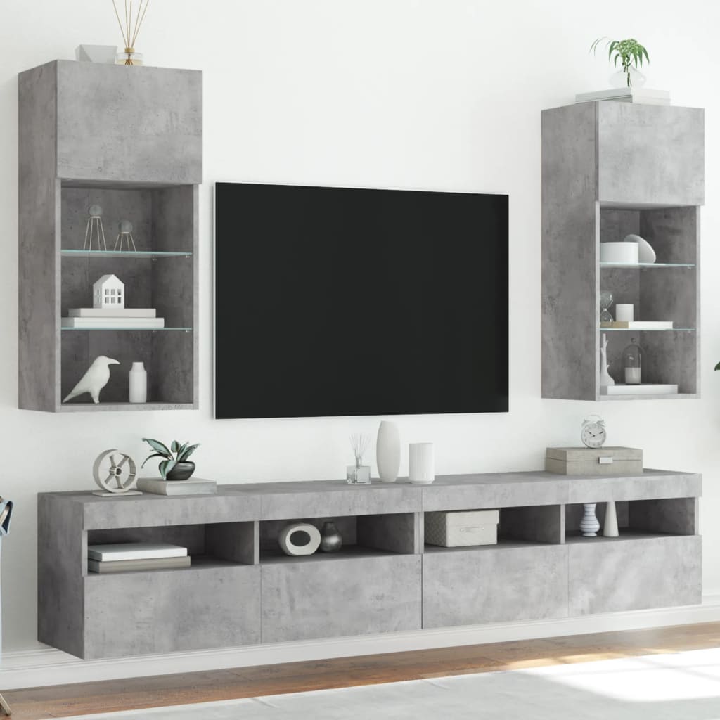 vidaXL Muebles de TV con luces LED 2 uds gris hormigón 40,5x30x90 cm