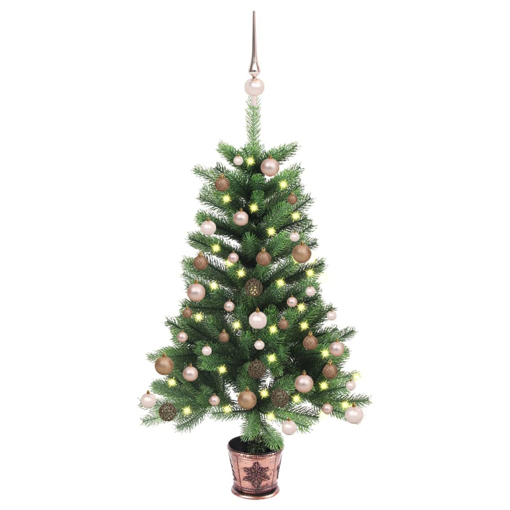 vidaXL Árbol de Navidad artificial con LEDs y bolas verde 90 cm