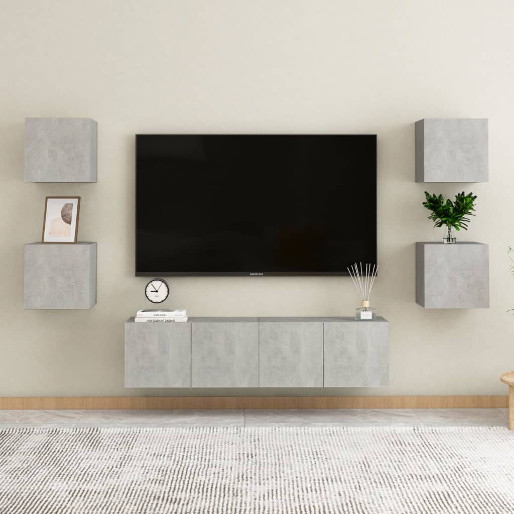 vidaXL Muebles de salón de pared 4 uds gris hormigón 30,5x30x30 cm