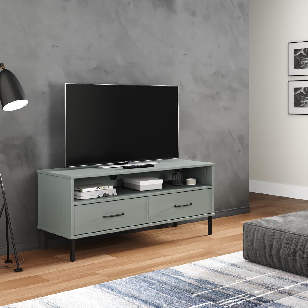vidaXL Mueble de TV con patas de metal OSLO madera maciza pino gris