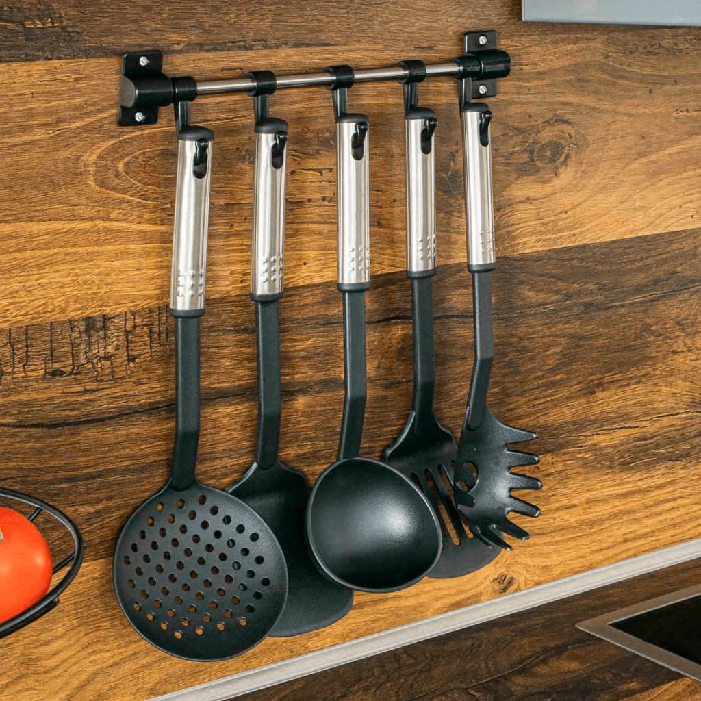 HI Set de utensilios de cocina 6 piezas metal negro y plateado