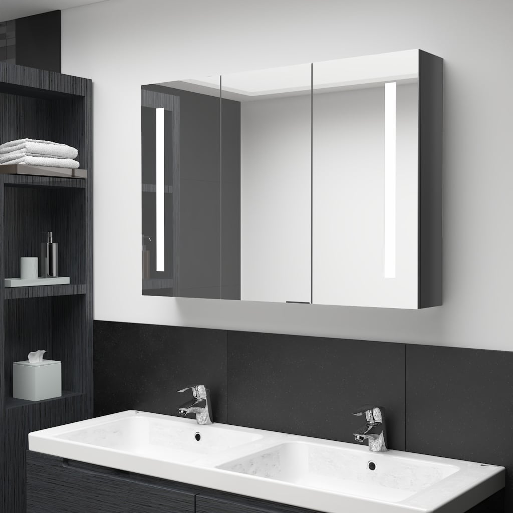 vidaXL Mueble de baño con espejo LED gris brillante 89x14x62 cm