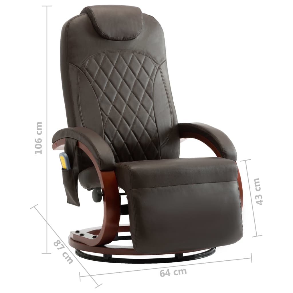 vidaXL Sillón de masaje de TV reclinable cuero sintético marrón