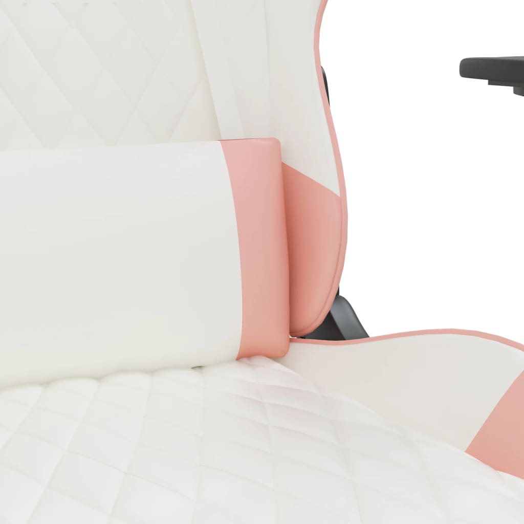 vidaXL Silla gaming masaje y reposapiés cuero sintético blanco y rosa