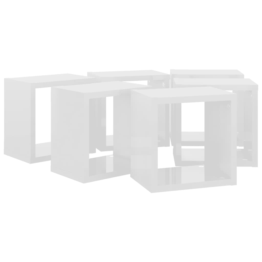 vidaXL Estantes cubo de pared 6 unidades blanco brillo 22x15x22 cm