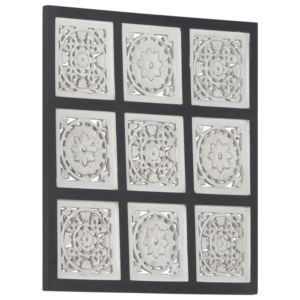 vidaXL Panel de pared tallado a mano MDF negro y blanco 60x60x1,5 cm