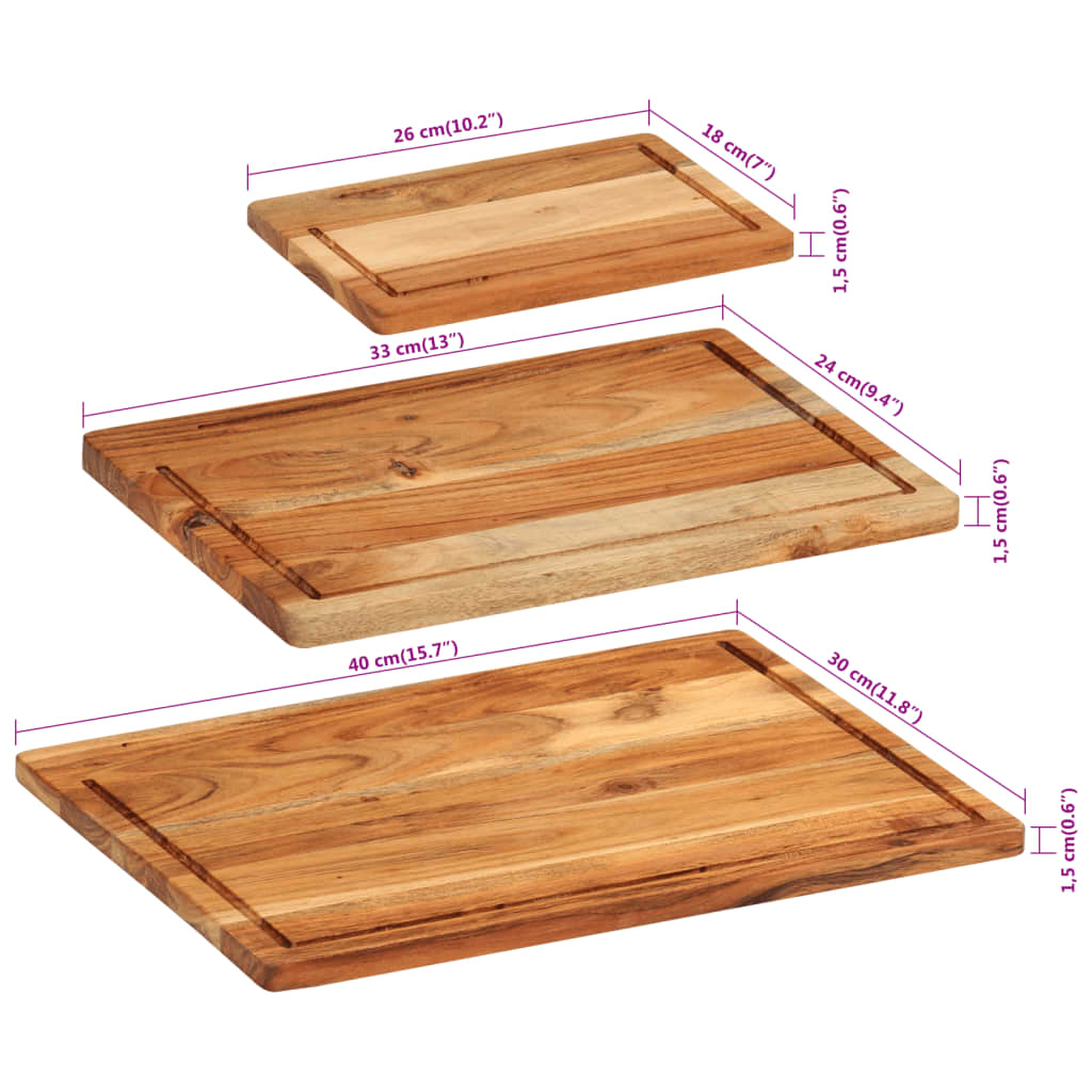 vidaXL Juego tablas de cortar con soporte 3 pzas madera maciza acacia