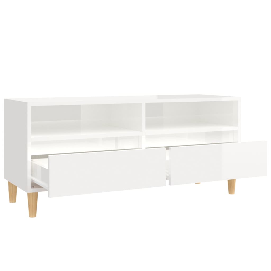 vidaXL Mueble de TV madera contrachapada blanco brillo 100x34,5x44,5cm