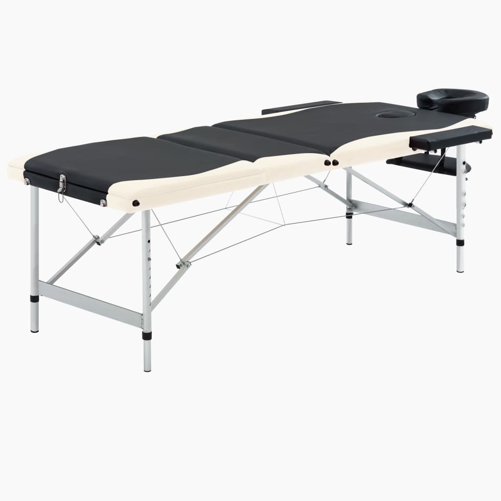 vidaXL Camilla de masaje plegable 3 zonas aluminio negro y beige