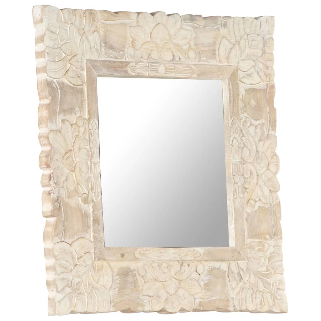 vidaXL Espejo de madera maciza de mango blanco 50x50 cm