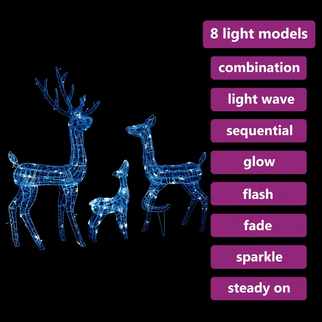 vidaXL Decoración navideña renos 300 LED azul acrílico