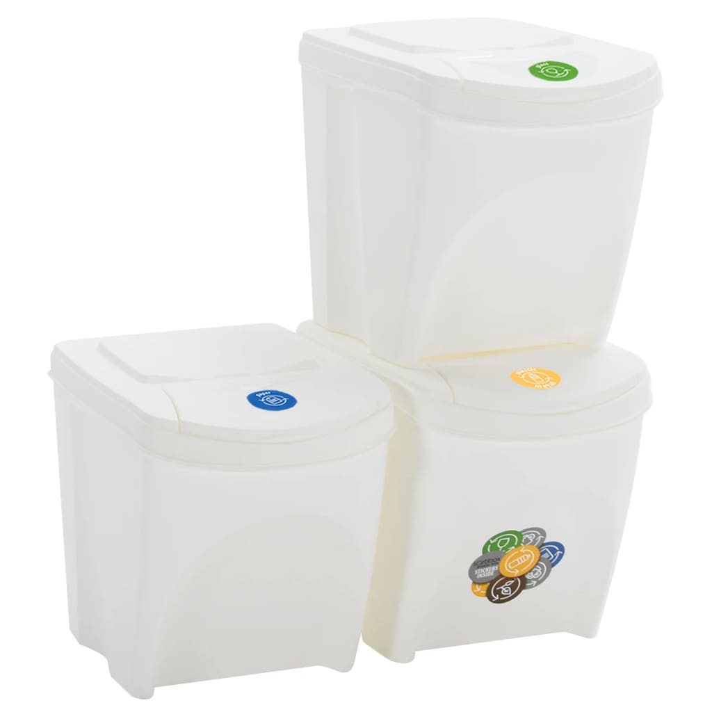 vidaXL Cubos de basura apilables 3 uds polipropileno blanco 75 L