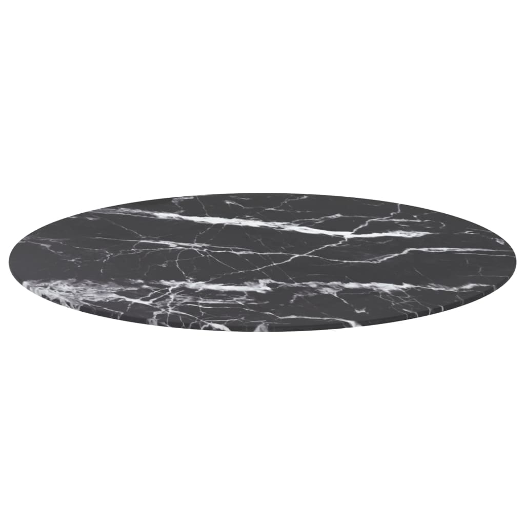 vidaXL Tablero de mesa diseño mármol vidrio templado negro Ø80x1 cm