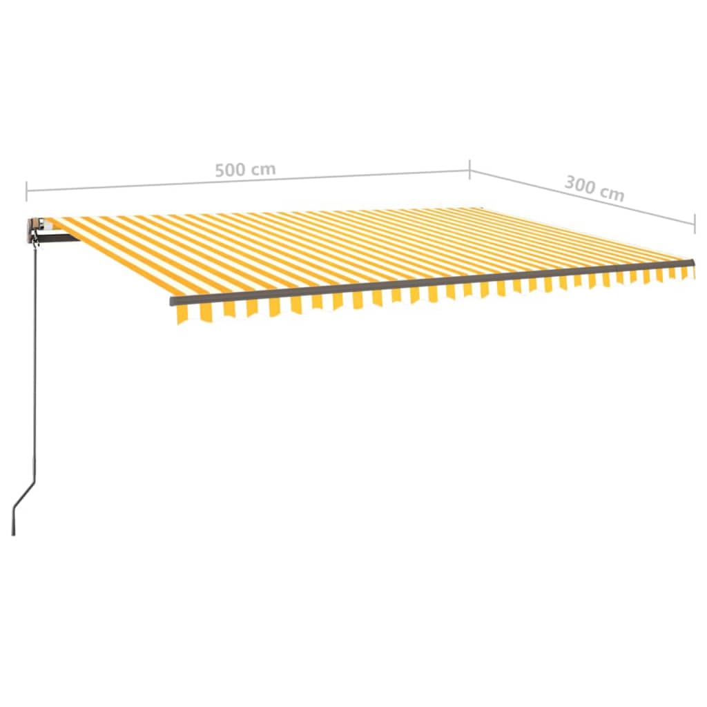 vidaXL Toldo retráctil manual con postes amarillo y blanco 5x3 m
