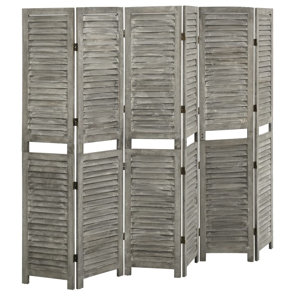 vidaXL Biombo de 6 paneles de madera maciza gris 214x166 cm