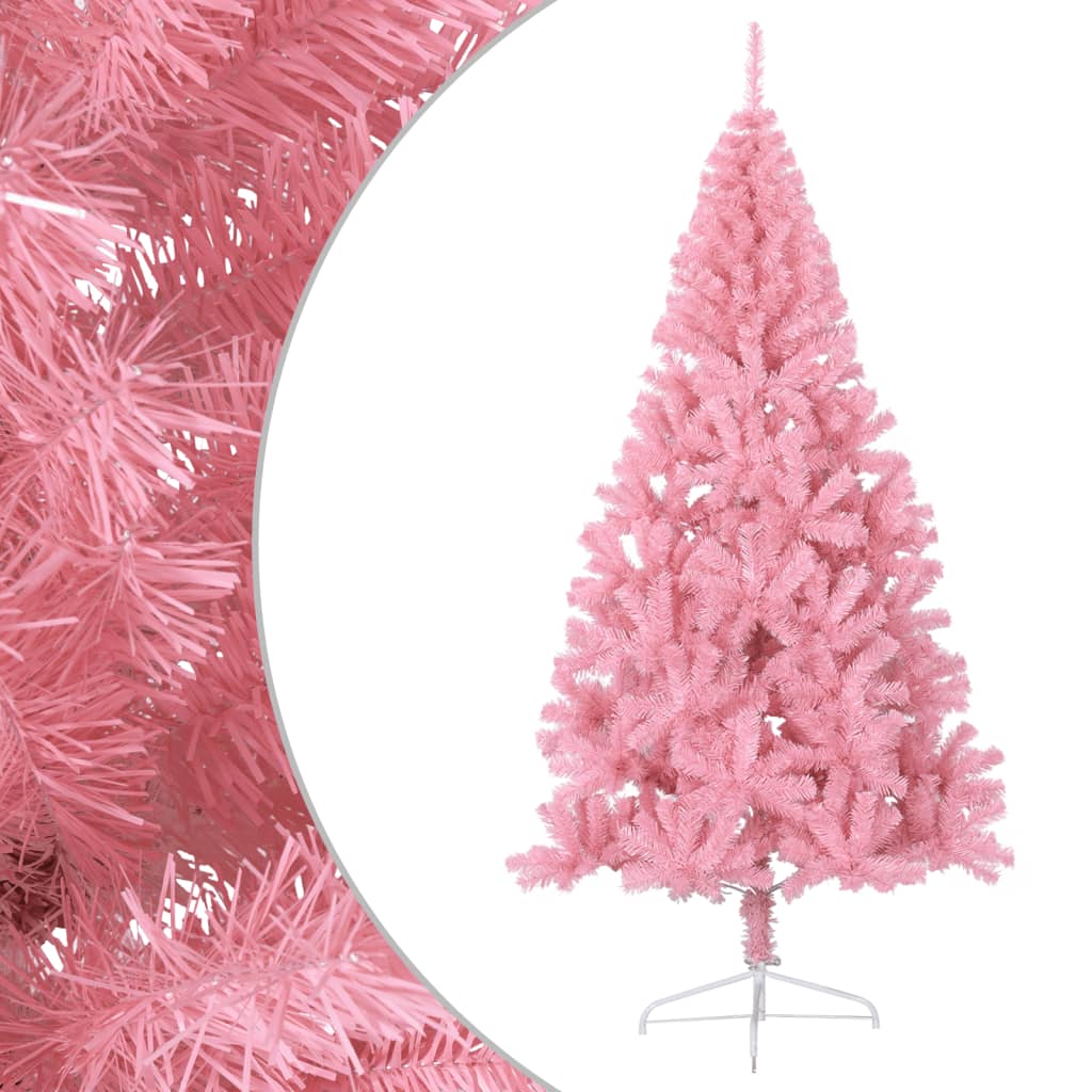 vidaXL Medio árbol de Navidad artificial con soporte PVC rosa 180 cm