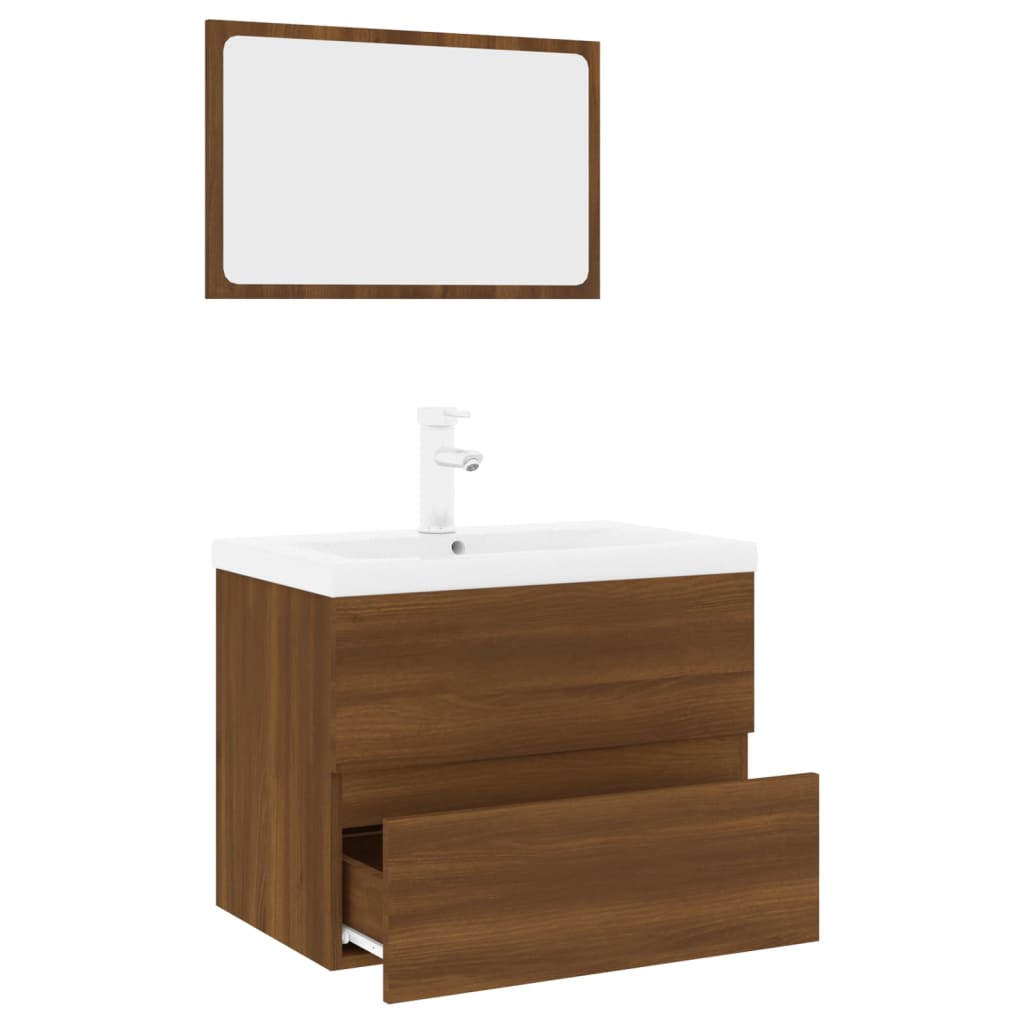 vidaXL Set de muebles de baño madera contrachapada marrón roble