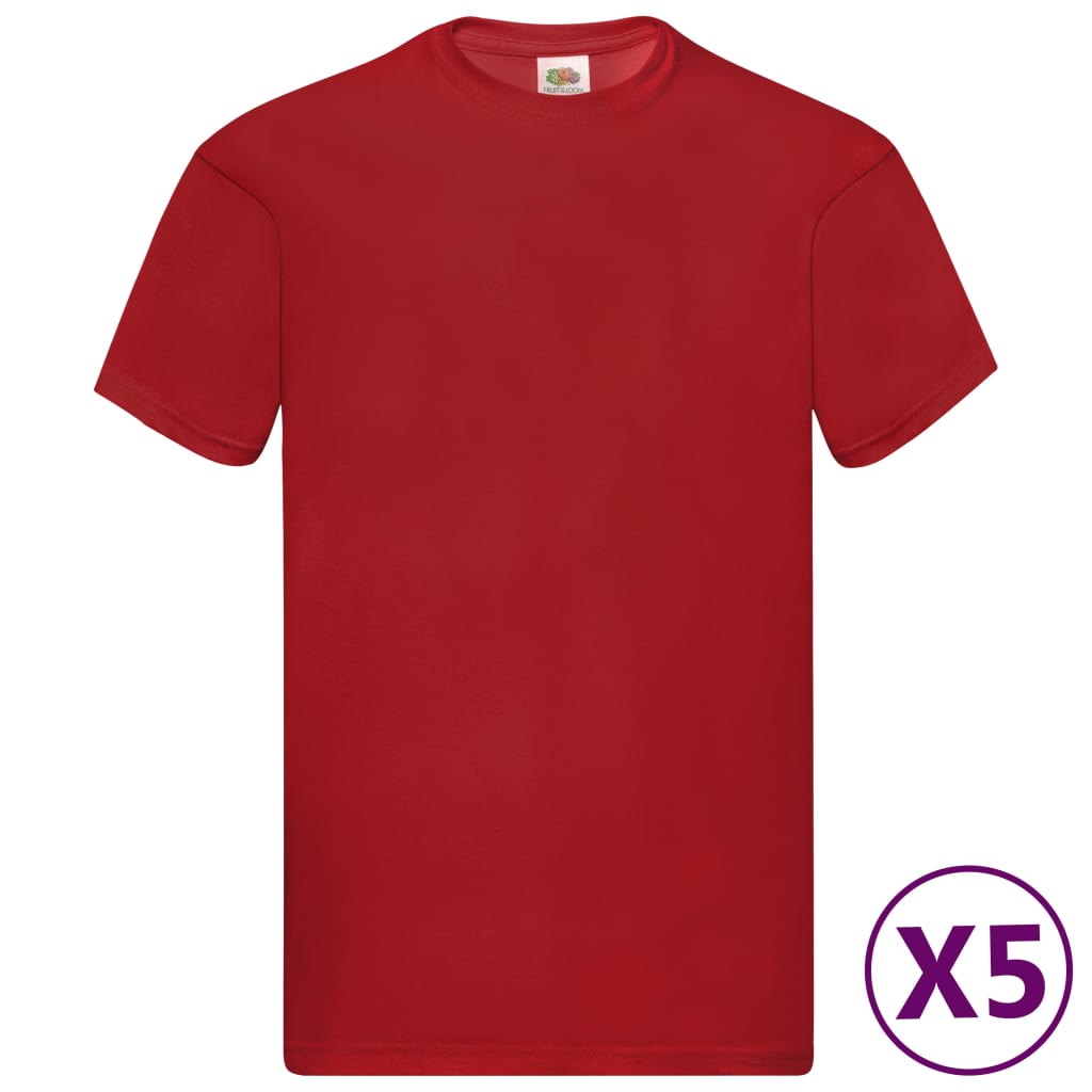 Fruit of the Loom Camisetas originales 5 uds rojo 3XL algodón
