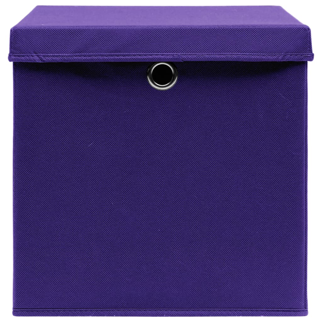 vidaXL Cajas de almacenaje con tapas 4 uds tela morado 32x32x32 cm