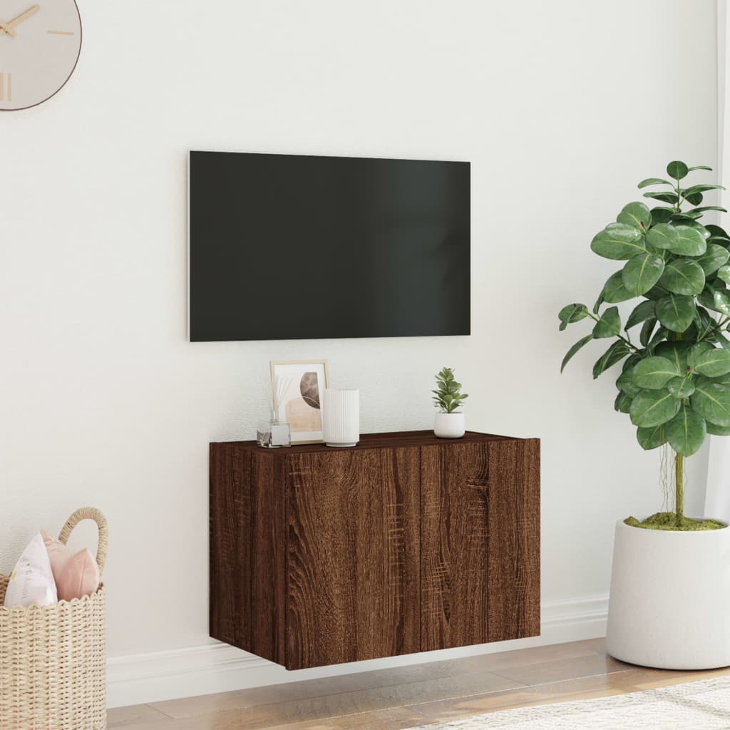 vidaXL Mueble de TV de pared con luces LED marrón roble 60x35x41 cm