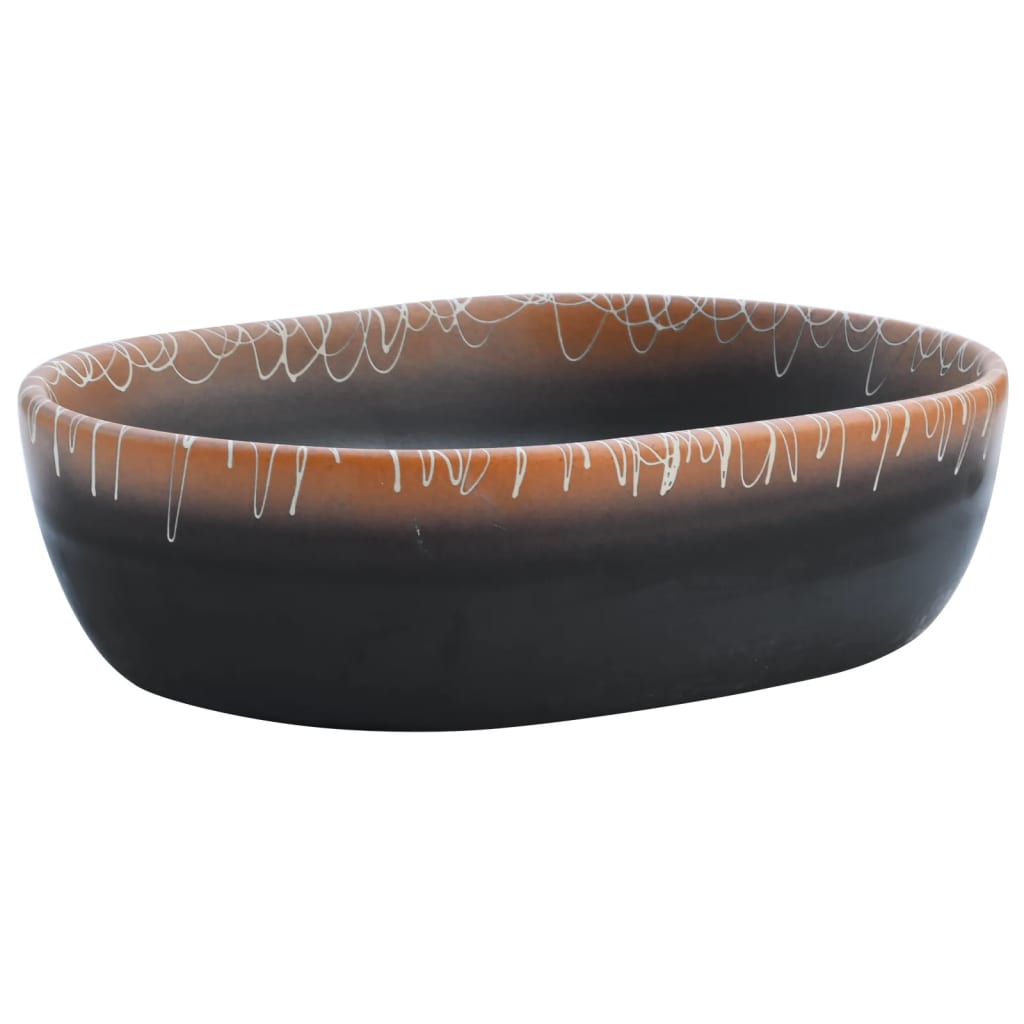 vidaXL Lavabo sobre encimera ovalado cerámica negro naranja 47x33x13cm