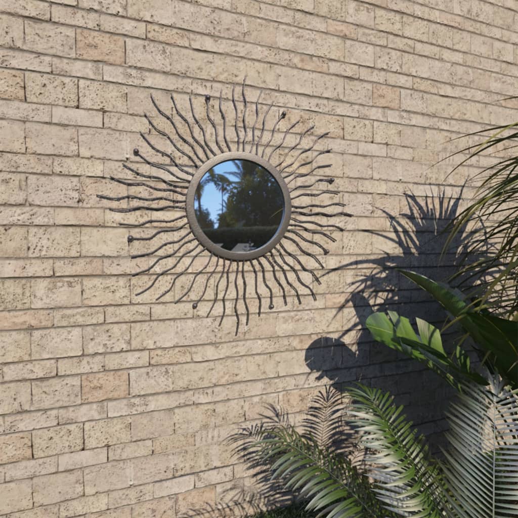 vidaXL Espejo de pared de jardín con forma de sol 60 cm negro
