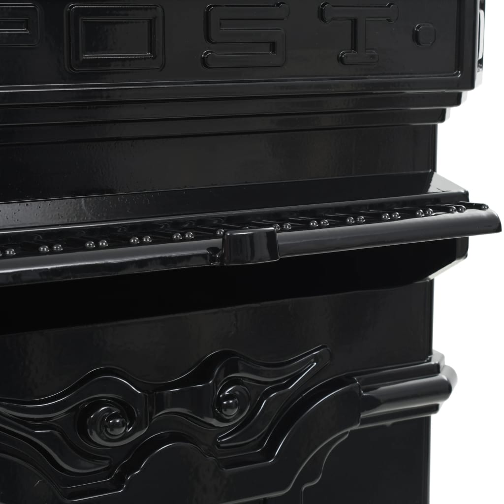 vidaXL Buzón de columna de aluminio estilo vintage inoxidable negro