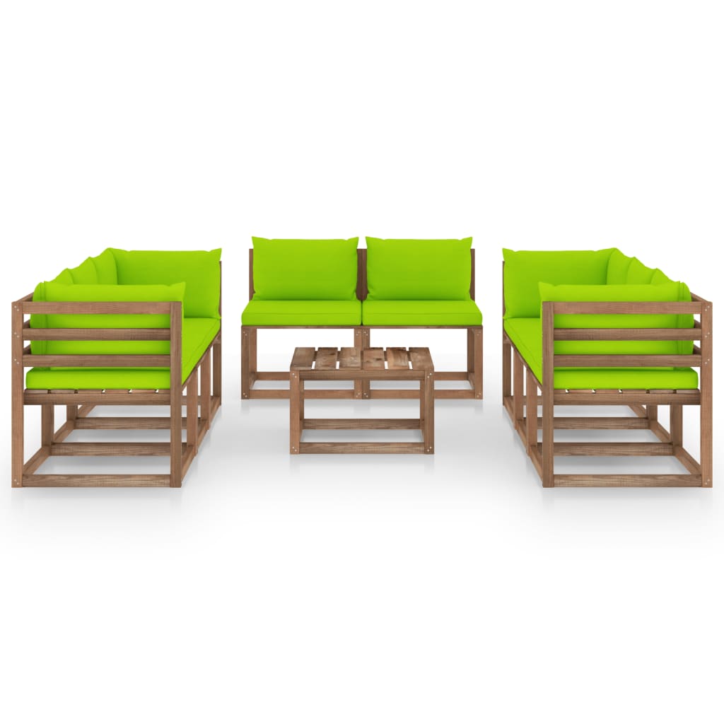 vidaXL Juego de muebles de jardín 9 piezas con cojines verde brillante