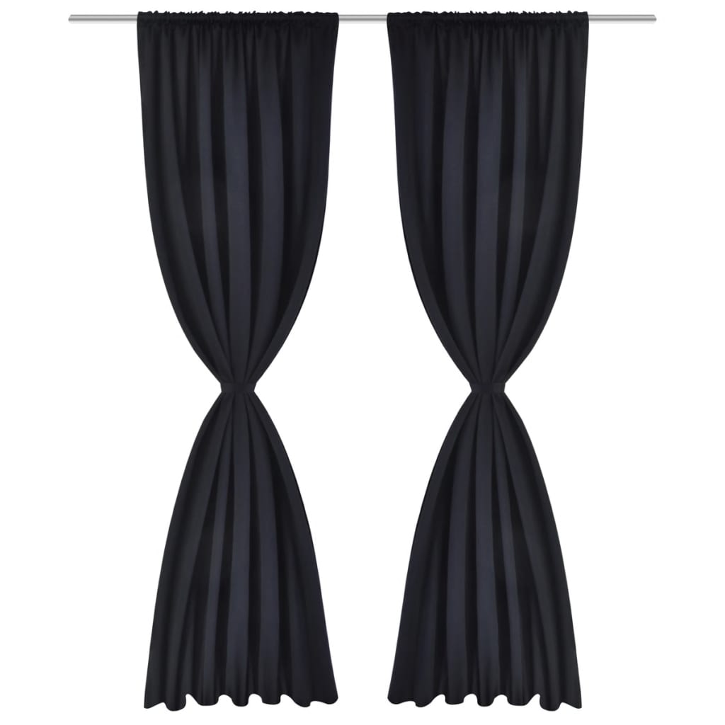 2 cortinas negras oscuras con jaretas, blackout 135 x 245 cm