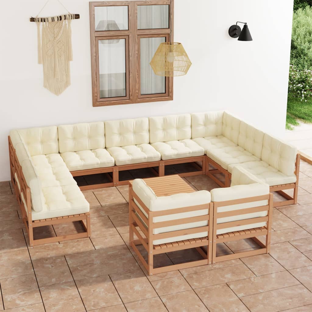 vidaXL Set de muebles de jardín 12 pzs cojines madera pino marrón miel