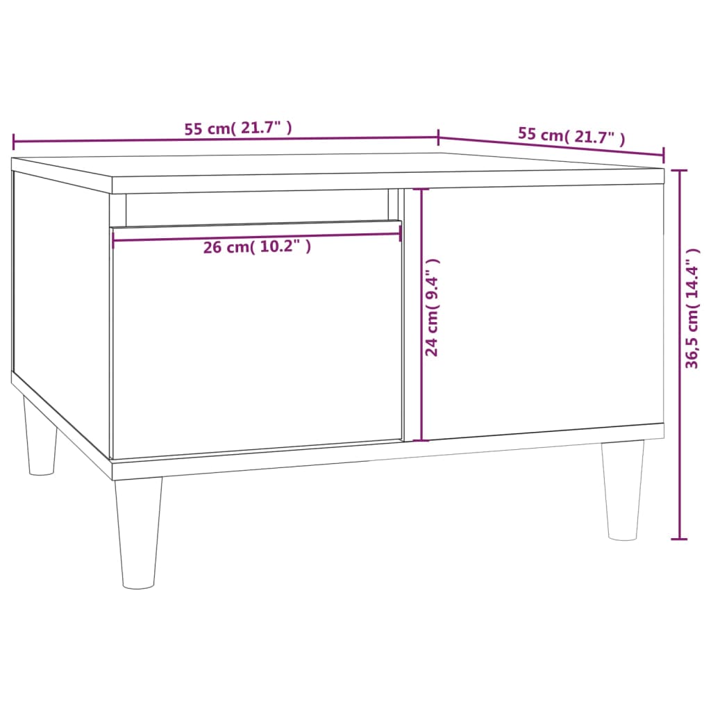 vidaXL Mesa de centro madera contrachapada gris hormigón 55x55x36,5 cm