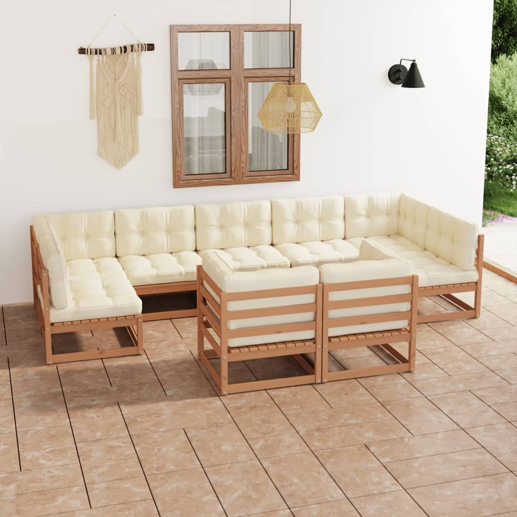 vidaXL Set de muebles de jardín 9 pzs cojines madera pino marrón miel