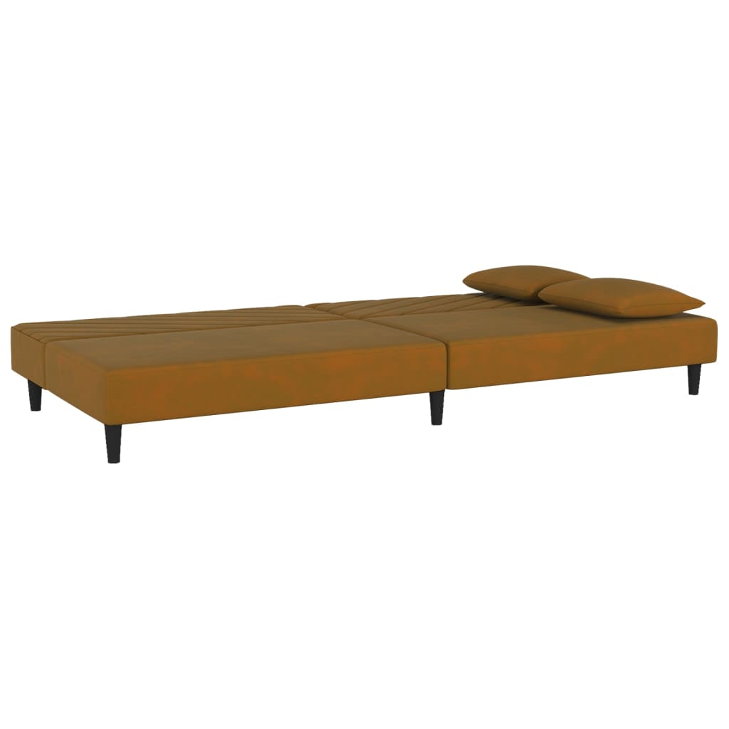 vidaXL Sofá cama de 2 plazas con dos almohadas terciopelo marrón