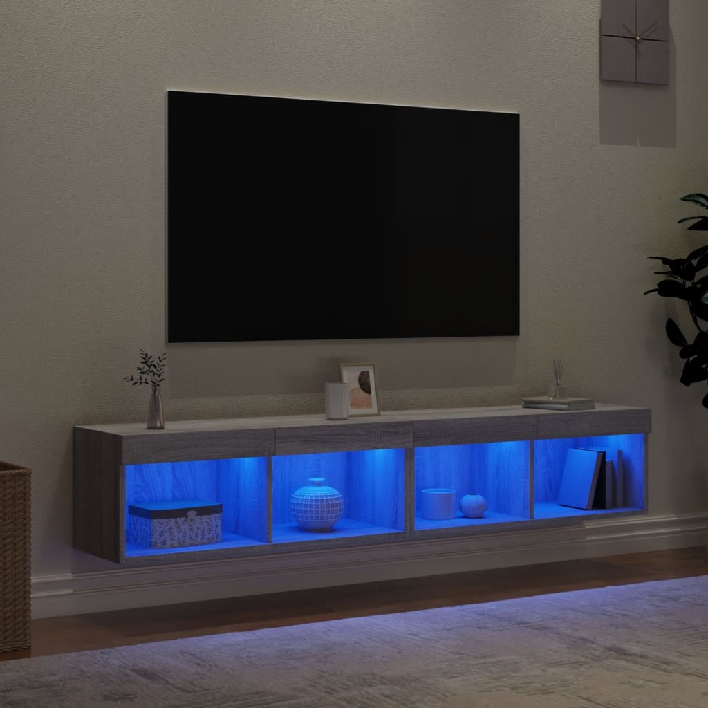 vidaXL Muebles de TV con luces LED 2 uds gris Sonoma 80x30x30 cm