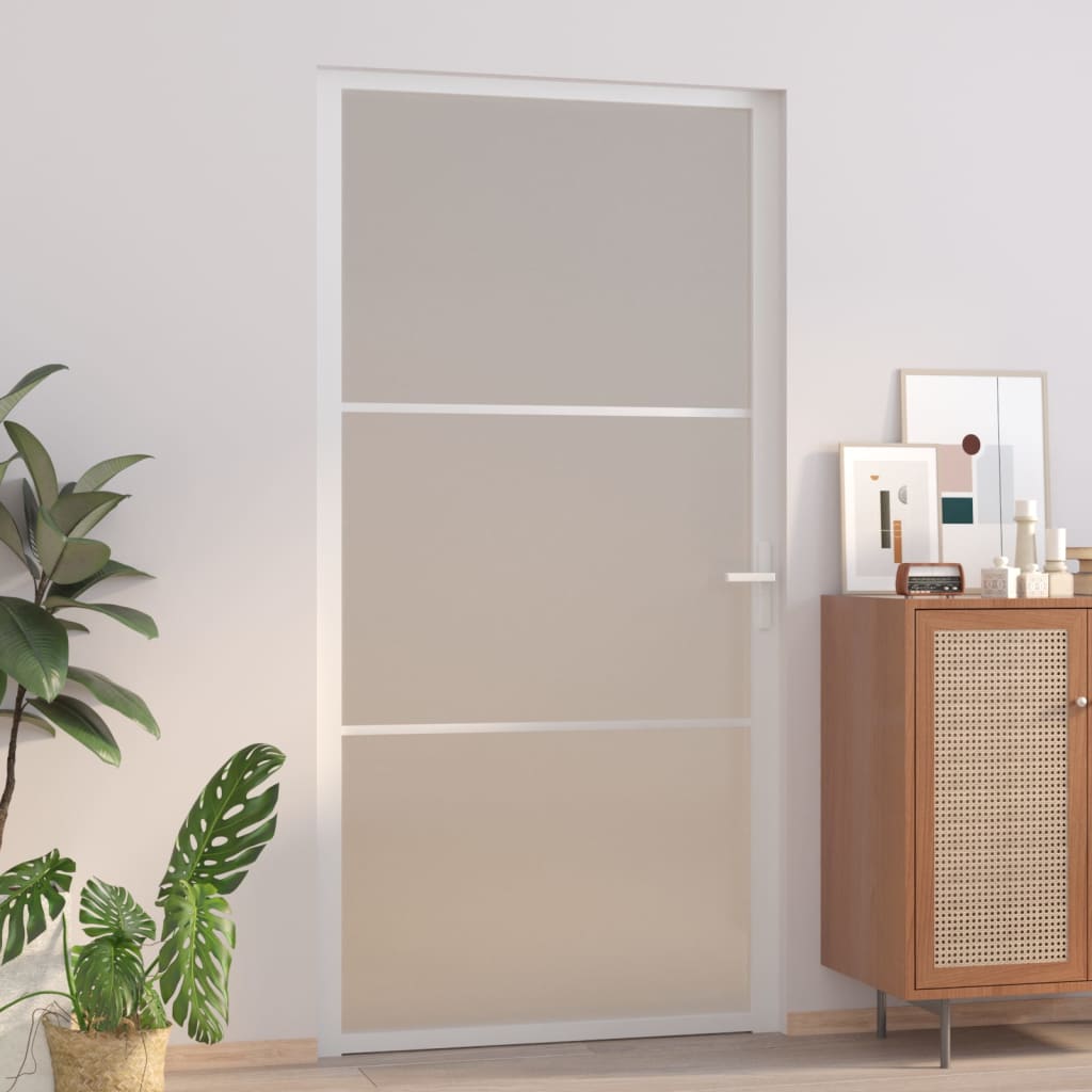 vidaXL Puerta interior de vidrio y aluminio blanco mate 102,5x201,5 cm